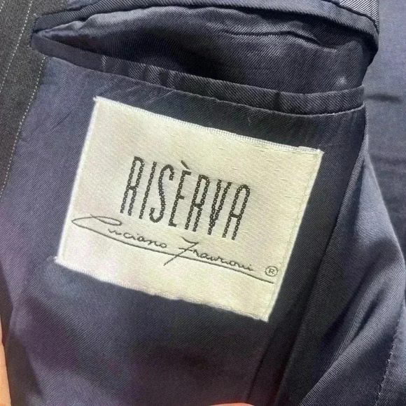 Riserva Made In Italy 100% Wool Blazer Sports Coat Mens 44R Black Pinstripe - Picture 9 of 11